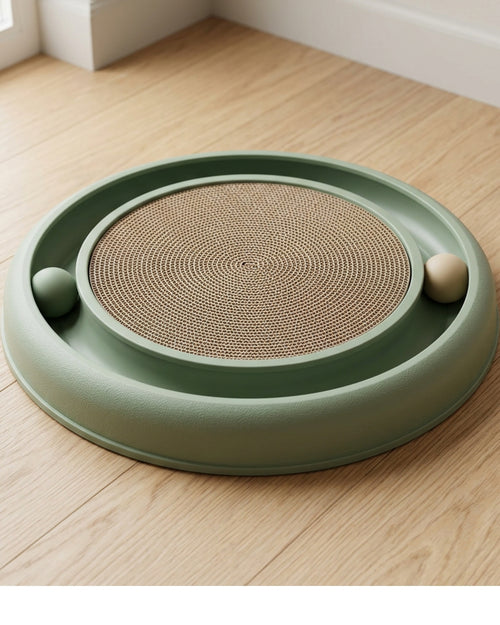 Thwgn Round Track Corrugated Cat Scratcher 16 Inch Sage - Lifestyle view